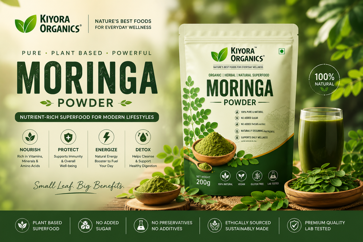 Kiyora Organics Moringa Leaf Powder | 100% Pure Natural Superfood