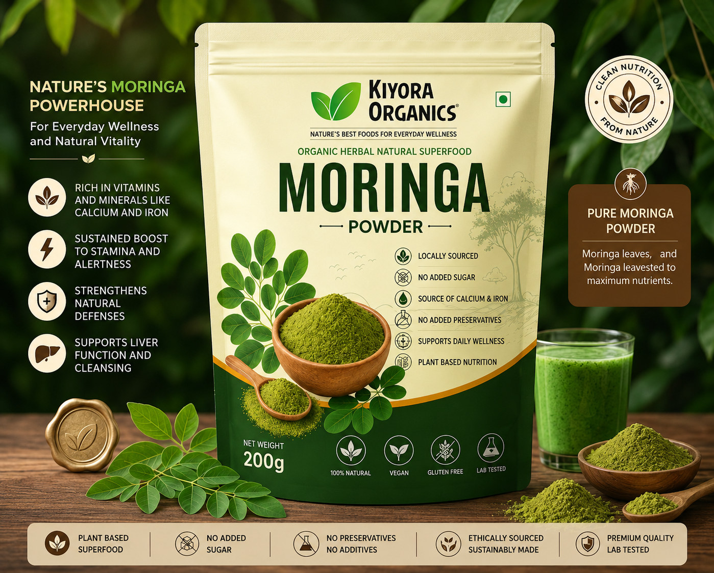 Kiyora Organics Moringa Leaf Powder | 100% Pure Natural Superfood