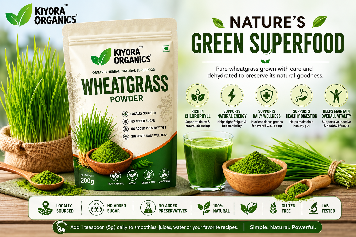 Kiyora Organics Wheatgrass Powder | 100% Pure & Natural