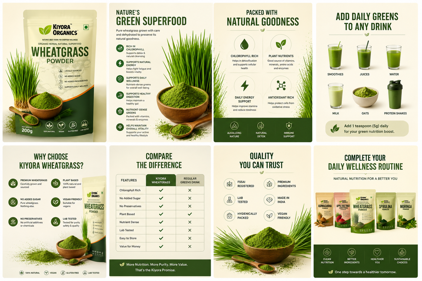 Kiyora Organics Wheatgrass Powder | 100% Pure & Natural
