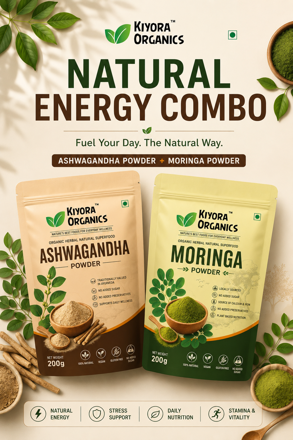 Natural Energy Combo | Ashwagandha Powder + Moringa Powder