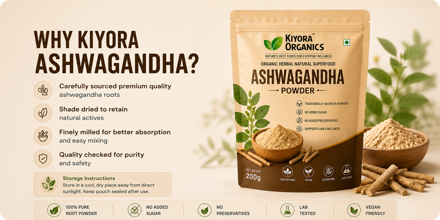 Kiyora Organics Ashwagandha Root Powder | 100% Pure & Natural