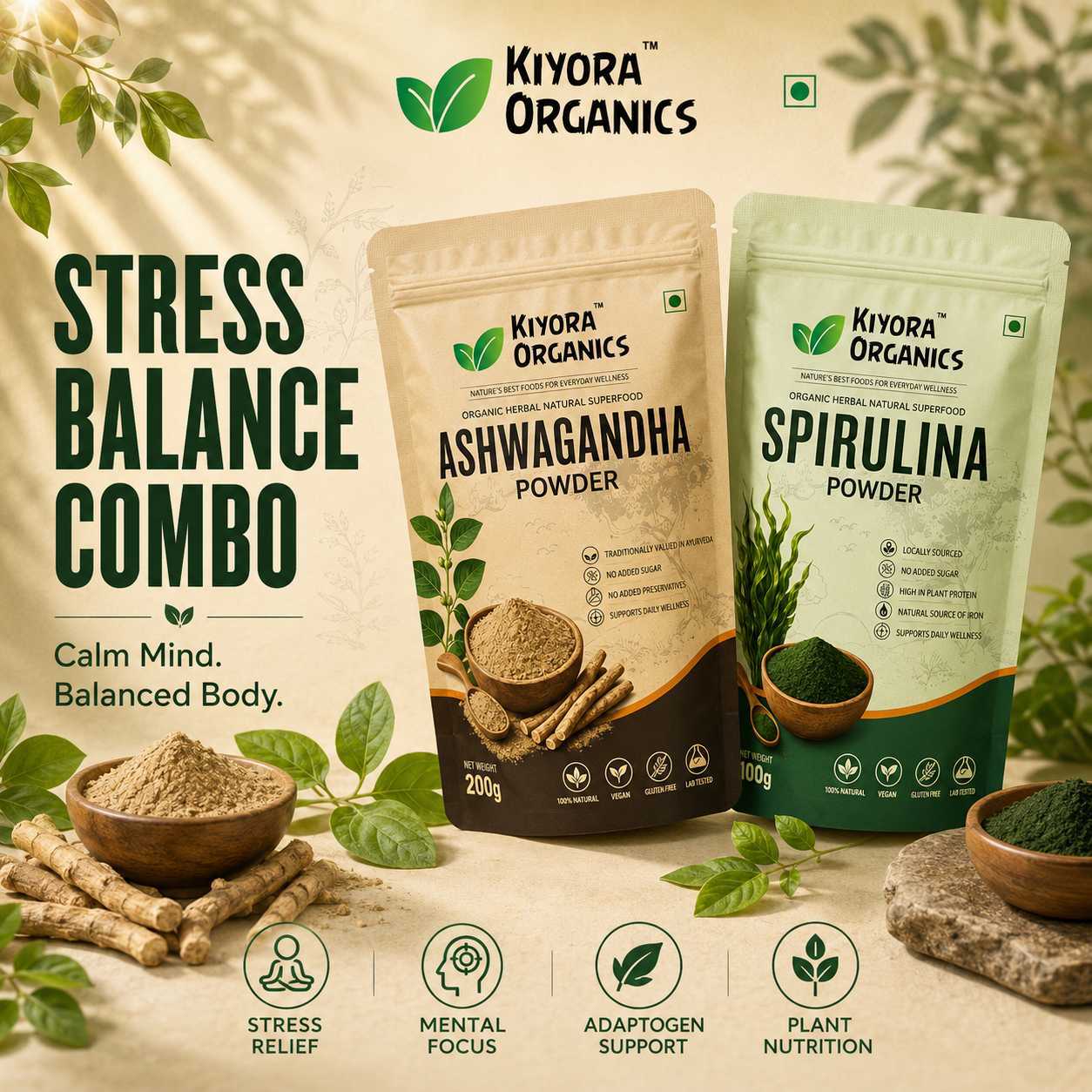 Stress Balance Combo | Ashwagandha Powder + Spirulina Powder